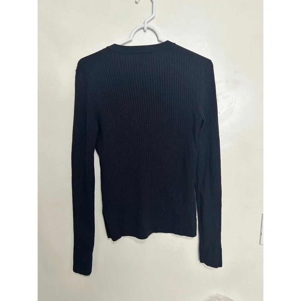 'S Max‎ Mara Black Ribbed V Neck Button Up Long Sleeve Sweater Top L - Picture 12 of 14